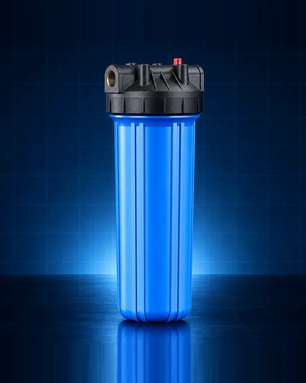 Pre-system sediment filter with blue housing and black cap
